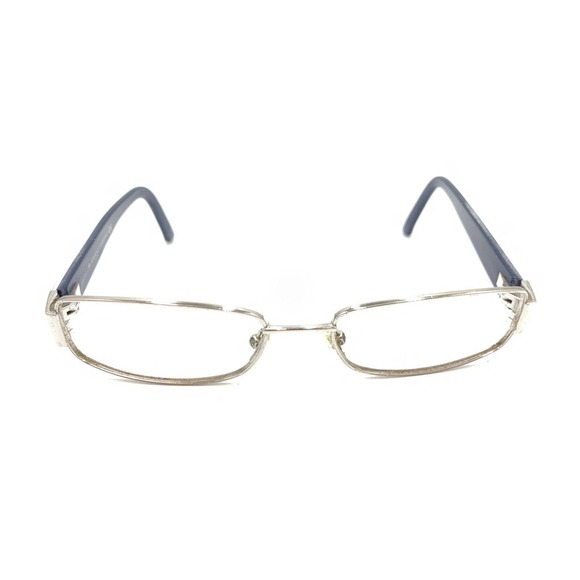 Gucci Gunmetal Silver Navy Blue Rectangle Eyeglasses Frames 135 Italy Men Women - Picture 2 of 12